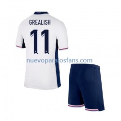 Camiseta de Fútbol Inglaterra Jack Grealish Niño Casa Euro 2024 Manga Corta
