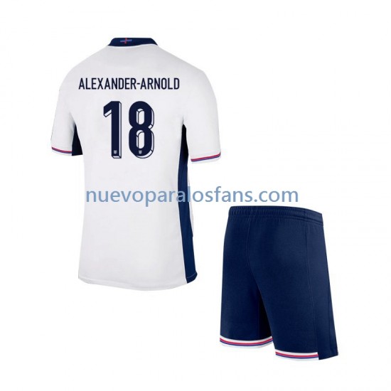 Camiseta de Fútbol Inglaterra Trent Alexander-Arnold 18 Niño Casa Euro 2024 Manga Corta