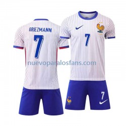 Camiseta de Fútbol Francia Antoine Griezmann 7 Niño Exterior Euro 2024 Manga Corta