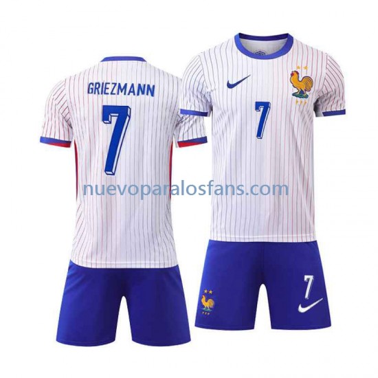 Camiseta de Fútbol Francia Antoine Griezmann 7 Niño Exterior Euro 2024 Manga Corta