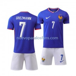 Camiseta de Fútbol Francia Antoine Griezmann 7 Niño Casa Euro 2024 Manga Corta