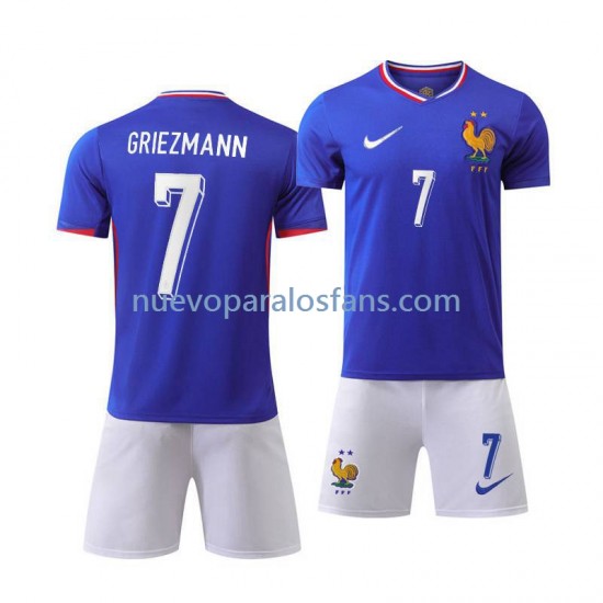 Camiseta de Fútbol Francia Antoine Griezmann 7 Niño Casa Euro 2024 Manga Corta