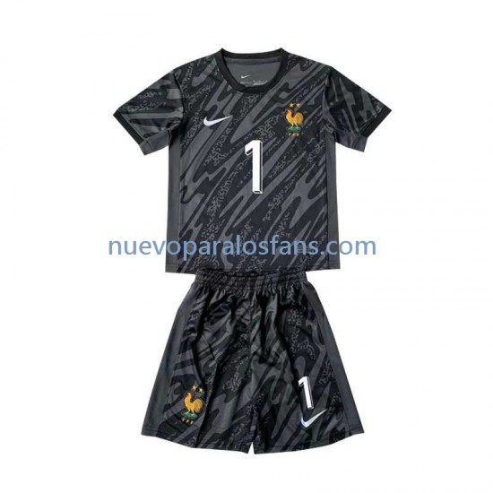 Camiseta de Fútbol Francia Hugo Lloris 1 Portero Niño Exterior Euro 2024 Manga Corta