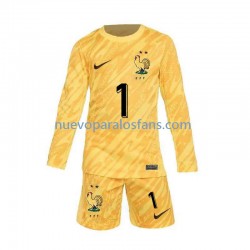Camiseta de Fútbol Francia Hugo Lloris 1 Portero Niño Casa Euro 2024 Manga Larga