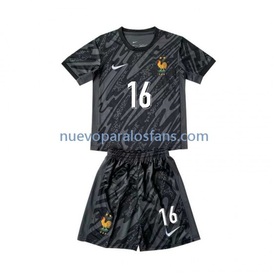Camiseta de Fútbol Francia Mike Maignan 16 Portero Niño Exterior Euro 2024 Manga Corta