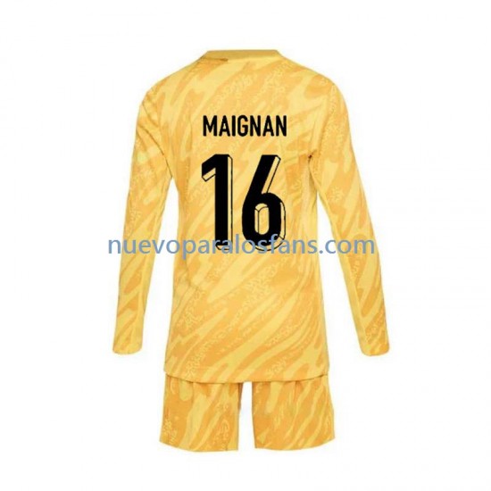 Camiseta de Fútbol Francia Mike Maignan 16 Portero Niño Casa Euro 2024 Manga Larga