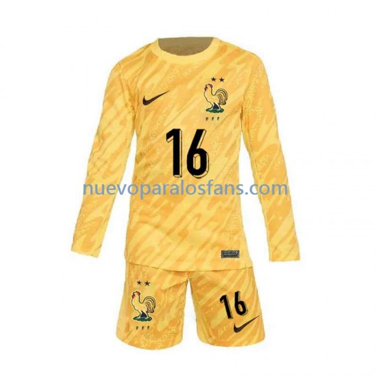 Camiseta de Fútbol Francia Mike Maignan 16 Portero Niño Casa Euro 2024 Manga Larga