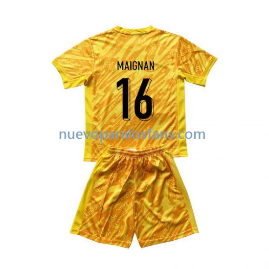 Camiseta de Fútbol Francia Mike Maignan 16 Portero Niño Casa Euro 2024 Manga Corta