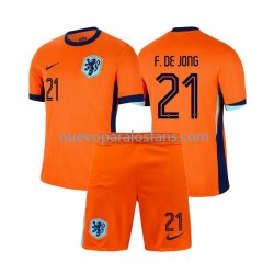 Camiseta de Fútbol Países Bajos Frenkie de Jong 21 Niño Casa Euro 2024 Manga Corta