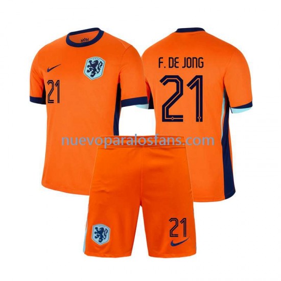 Camiseta de Fútbol Países Bajos Frenkie de Jong 21 Niño Casa Euro 2024 Manga Corta
