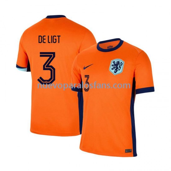 Camiseta de Fútbol Países Bajos Matthijs de Ligt 3 Hombre Casa Euro 2024 Manga Corta