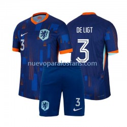 Camiseta de Fútbol Países Bajos Matthijs de Ligt 3 Niño Exterior Euro 2024 Manga Corta