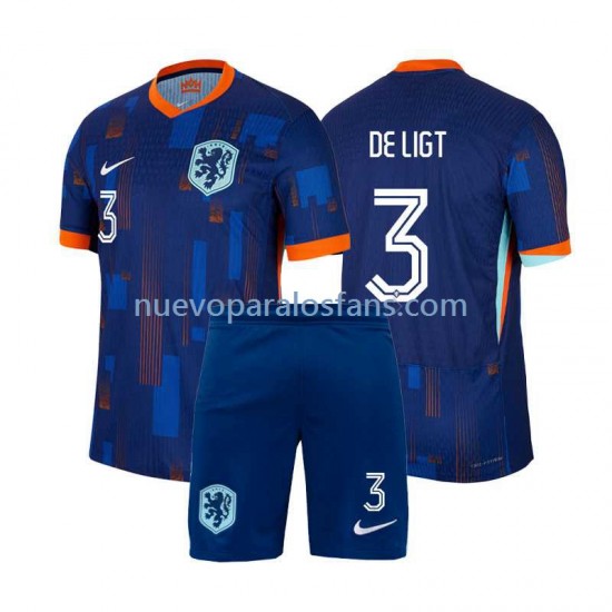 Camiseta de Fútbol Países Bajos Matthijs de Ligt 3 Niño Exterior Euro 2024 Manga Corta