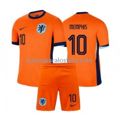Camiseta de Fútbol Países Bajos Memphis Depay 10 Niño Casa Euro 2024 Manga Corta