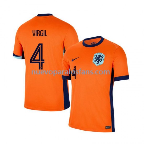 Camiseta de Fútbol Países Bajos Virgil van Dijk 4 Hombre Casa Euro 2024 Manga Corta