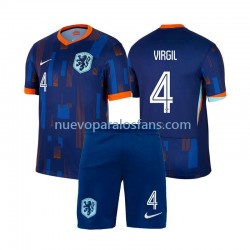 Camiseta de Fútbol Países Bajos Virgil van Dijk 4 Niño Exterior Euro 2024 Manga Corta