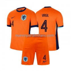 Camiseta de Fútbol Países Bajos Virgil van Dijk 4 Niño Casa Euro 2024 Manga Corta