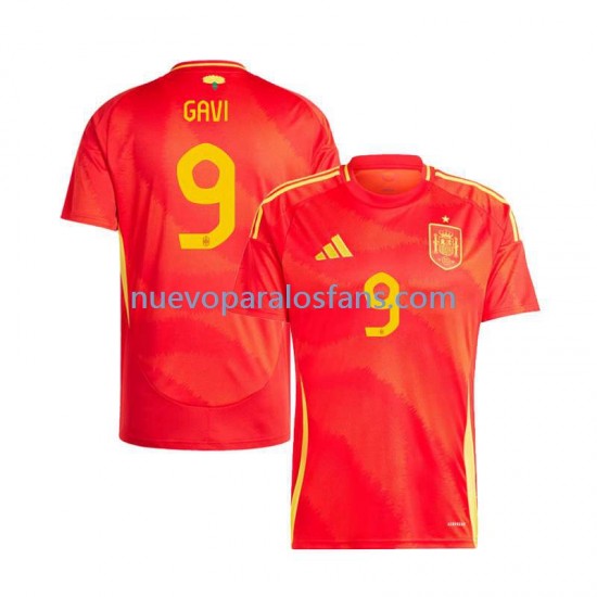 Camiseta de Fútbol España Gavi 9 Hombre Casa Euro 2024 Manga Corta