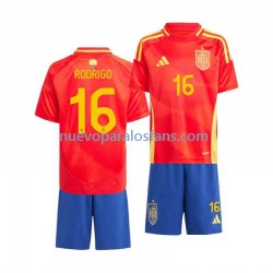 Camiseta de Fútbol España Rodrigo 16 Niño Casa Euro 2024 Manga Corta