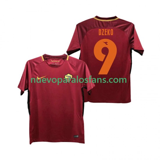 Camiseta de Fútbol AS Roma DZEKO 9 2017-2018 Retro Hombre Casa Manga Corta