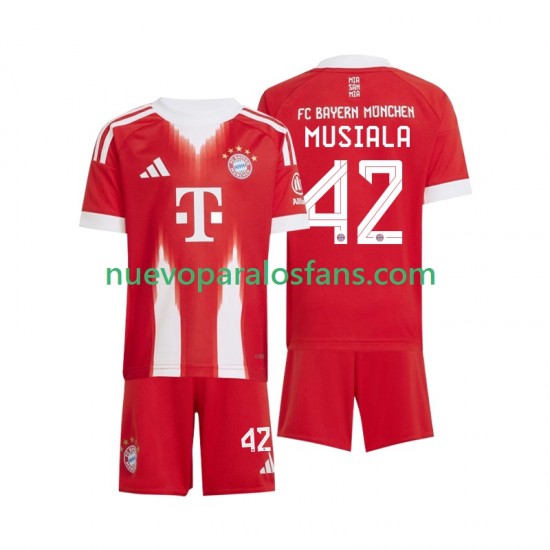 Camiseta de Fútbol Bayern de Múnich Jamal Musiala 42 Niño Casa 2025-2026 Manga Corta