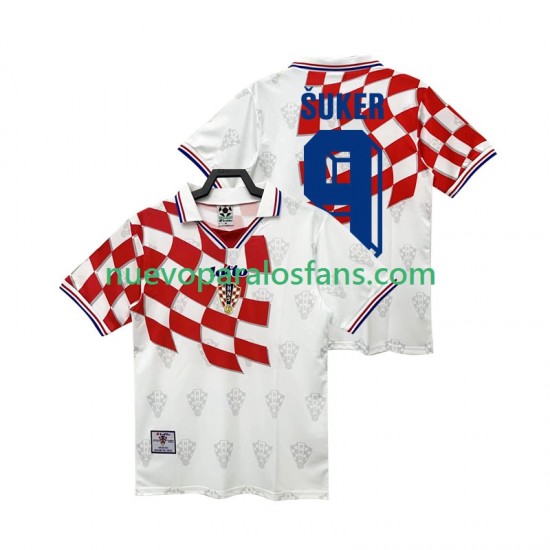 Camiseta de Fútbol Croacia BSUKER 9 Retro Hombre Casa 1998 Manga Corta