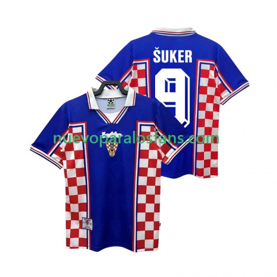 Camiseta de Fútbol Croacia SUKER 9 Retro Hombre Exterior 1998 Manga Corta