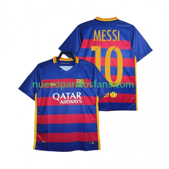 Camiseta de Fútbol FC Barcelona Lionel Messi 10 2015-2016 Retro Hombre Casa Manga Corta