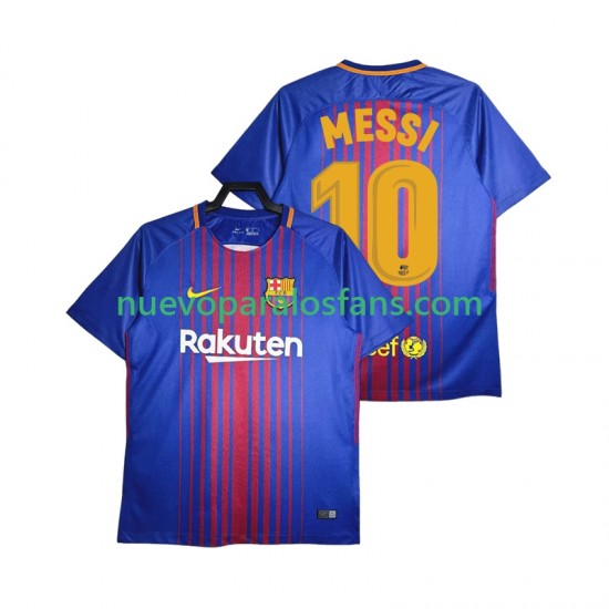 Camiseta de Fútbol FC Barcelona Lionel Messi 10 2017-2018 Retro Hombre Casa Manga Corta