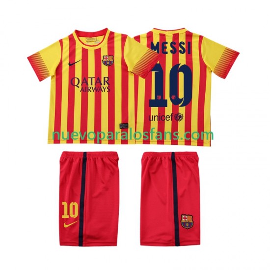 Camiseta de Fútbol FC Barcelona Lionel Messi 10 2013 2014 Retro Niño Exterior Manga Corta