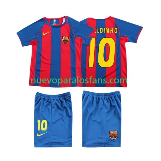Camiseta de Fútbol FC Barcelona RONALDINHO 10 Retro Niño Casa 2004 Manga Corta