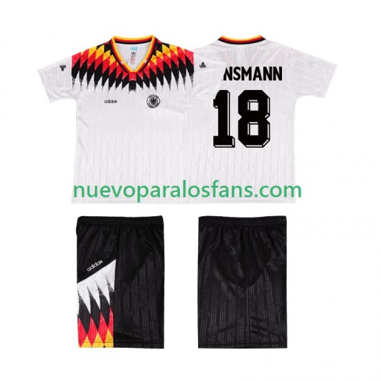Camiseta de Fútbol Alemania KLINSMANN 18 Retro Niño Casa 1994 Manga Corta