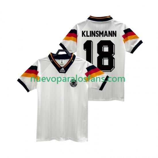 Camiseta de Fútbol Alemania KLINSMANN 18 1992 Retro Hombre Casa Manga Corta