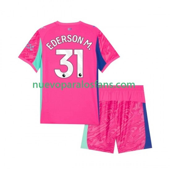 Camiseta de Fútbol Manchester City Ederson Moraes 31 Portero Niño Exterior 2025-2026 Manga Corta