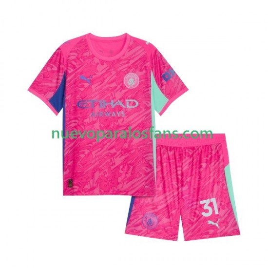 Camiseta de Fútbol Manchester City Ederson Moraes 31 Portero Niño Exterior 2025-2026 Manga Corta