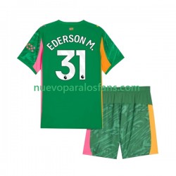 Camiseta de Fútbol Manchester City Ederson Moraes 31 Portero Niño Casa 2025-2026 Manga Corta