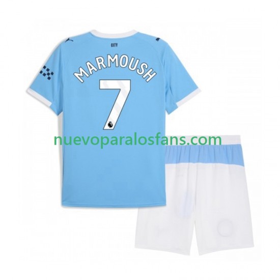 Camiseta de Fútbol Manchester City Omar Marmoush 7 Niño Casa 2025-2026 Manga Corta