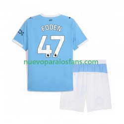 Camiseta de Fútbol Manchester City Phil Foden 47 Niño Casa 2025-2026 Manga Corta