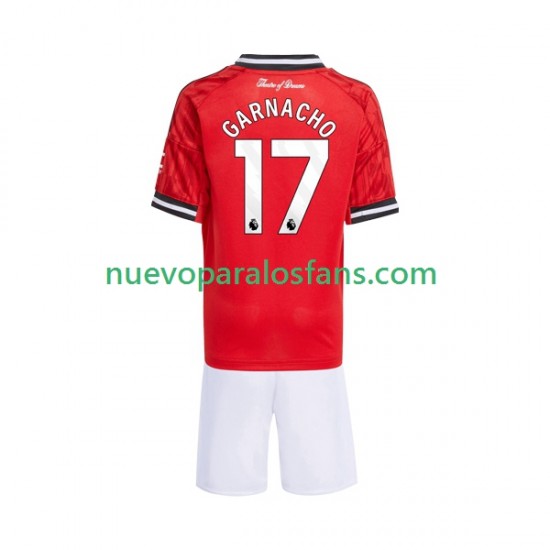 Camiseta de Fútbol Manchester United Alejandro Garnacho 17 Niño Casa 2025-2026 Manga Corta