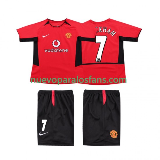 Camiseta de Fútbol Manchester United BECKHAM 7 Retro Niño Casa 2004 2002 Manga Corta