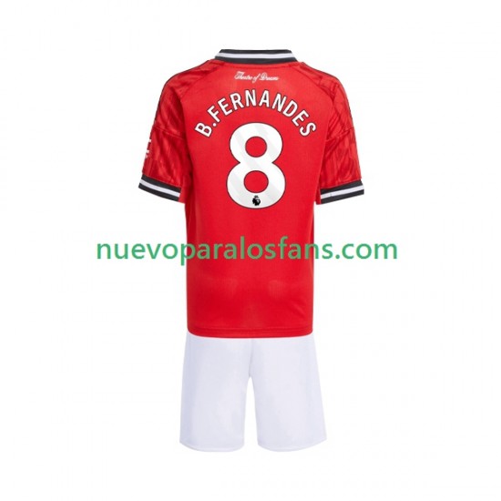 Camiseta de Fútbol Manchester United Bruno Fernandes 8 Niño Casa 2025-2026 Manga Corta