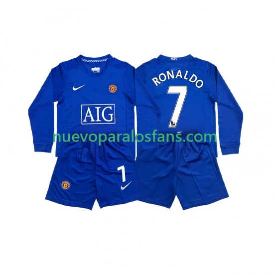 Camiseta de Fútbol Manchester United Cristiano Ronaldo 7 Retro Niño Exterior 2008 Manga Larga