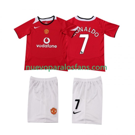 Camiseta de Fútbol Manchester United Cristiano Ronaldo 7 Retro Niño Casa 2004 2006 Manga Corta
