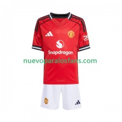 Camiseta de Fútbol Manchester United Niño Casa 2025-2026 Manga Corta