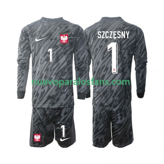 Camiseta de Fútbol Polonia Szczesny 1 Portero Niño Exterior 2024 Manga Larga