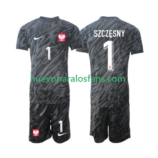 Camiseta de Fútbol Polonia Szczesny 1 Portero Niño Exterior 2024 Manga Corta