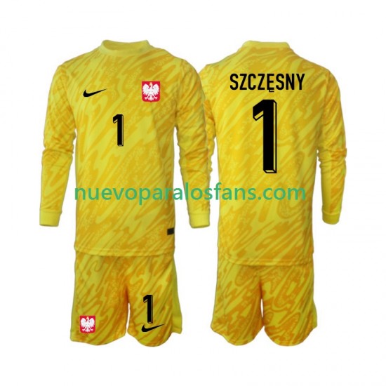 Camiseta de Fútbol Polonia Szczesny 1 Portero Niño Casa 2024 Manga Larga