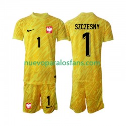 Camiseta de Fútbol Polonia Szczesny 1 Portero Niño Casa 2024 Manga Corta