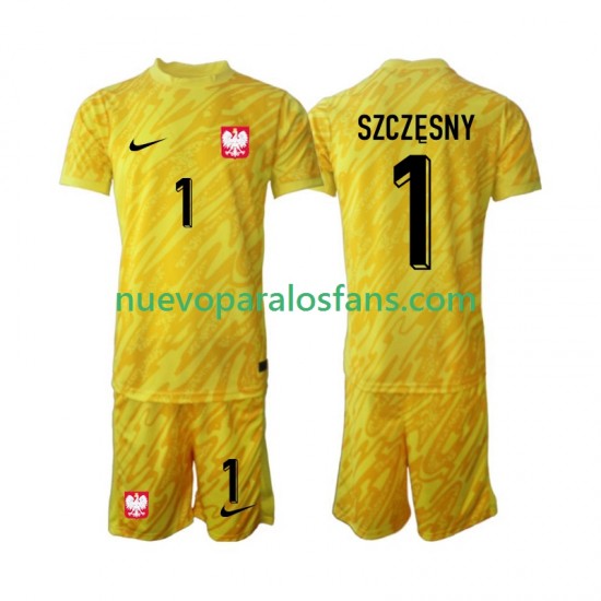 Camiseta de Fútbol Polonia Szczesny 1 Portero Niño Casa 2024 Manga Corta