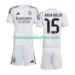 Camiseta de Fútbol Real Madrid Arda Guler 15 Niño Casa 2025-2026 Manga Corta